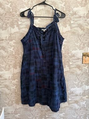 J. Crew Navy and Burgundy Plaid Tie-Shoulder Sundress